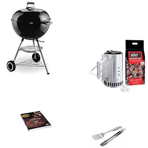 Barbecue à charbon "Weber"+kit cheminée d'allumage+livre de recette+kit 2 ac